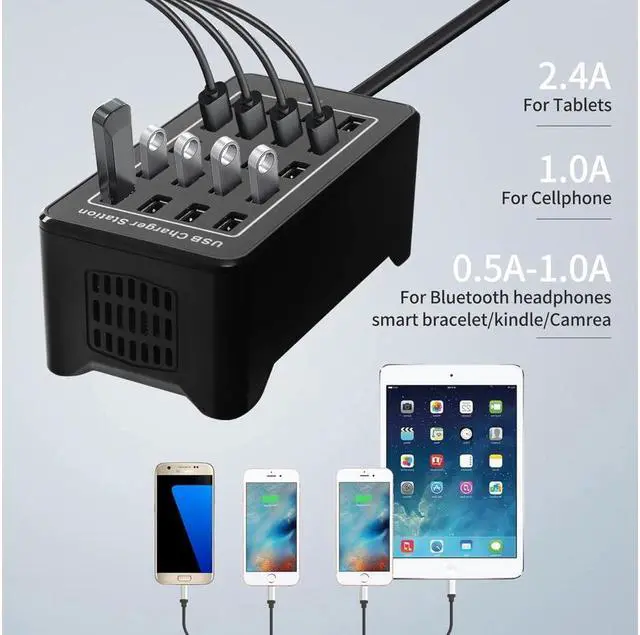 Alt view image 2 of 7 - IXJYLCPC USB Charging Station, 20 USB Fast Ports Charge Docking Station, Multi Device Charger Organizer Compatible with iPad, iPhone, Tablet and Cell Phone - Black