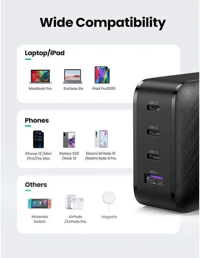 Alt view image 6 of 7 - IXJYLCPC 65W USB C Charger for Smartphone&Laptop, 4-Port Quick Charging Station, 3 USB-C 65W Charger Adapter, Type-C PD 3.0 Compatible for iPhone,Samsung Galaxy,iPad,MacBook,Pixel
