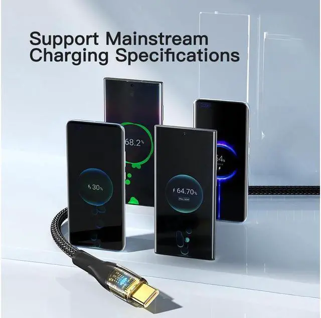 Alt view image 2 of 7 - IXJYLCPC [3.3ft, 1-pack] USB A to USB C Cable Transparent E-Marker PD 100W 7A Fast Charging 480Mbps Data Transmission Type C Cable for MacBook Pro, Samsung Galaxy, iPad and More