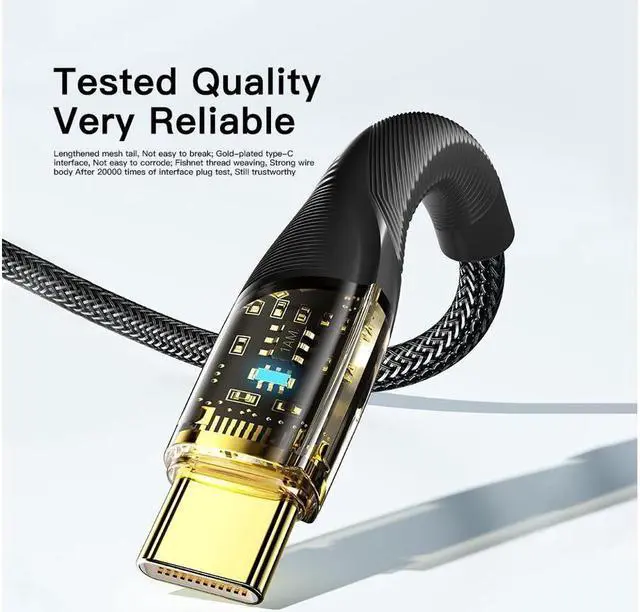 Alt view image 4 of 7 - IXJYLCPC [3.3ft, 1-pack] USB A to USB C Cable Transparent E-Marker PD 100W 7A Fast Charging 480Mbps Data Transmission Type C Cable for MacBook Pro, Samsung Galaxy, iPad and More