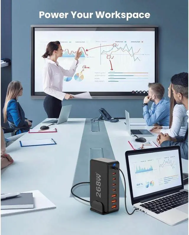 Alt view image 6 of 7 - IXJYLCPC 268W USB Type C Charger, 8 Port USB Desk Charger, 268 Watt GaN Fast Charger, QC4.0 PD3.0 Type C Foldable Adapter 268W. Compatible for All Phones and Tablets (Black)