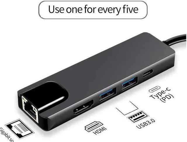 Alt view image 2 of 7 - IXJYLCPC USB C Hub Multiport Adapter with 4kHDMI Output, 1000M RJ45 Gigabit Ethernet, 2USB3.0 Ports ,100W Power Delivery, 5-in-1 USB C Network Adapter for MacBook Pro & Type C Windows Laptops