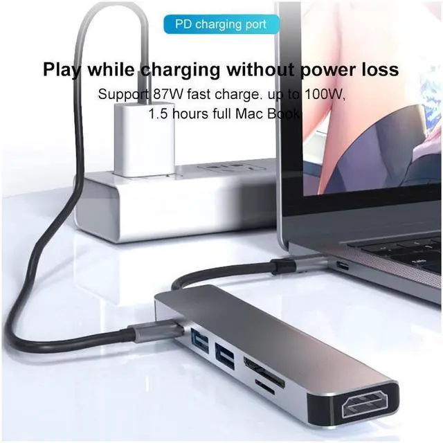 Alt view image 6 of 7 - IXJYLCPC USB C HDMI VGA Hub USB-C Type-c to HDMI 3840x2160 4K VGA USB3.0 USB C PD Audio 3.5mm Docking Cable Adapter Compatible with MacBook Pro 2018/2017,ChromeBook,Dell XPS,and More USB Type C