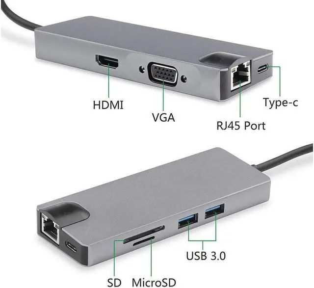 Alt view image 4 of 7 - IXJYLCPC Updated Version USB C Hub, 8 in 1 USB C Adapter with Ethernet RJ45, 4K USB C to HDMI, VGA, 2*USB3.0, SD/TF Card Reader,PD Charge Port for MacBook/MacBook Pro