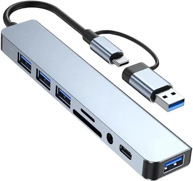 Main image of IXJYLCPC USB Hub,USB C hub,USB hub with USB C Multiport Adapter, USB Splitter with 1xUSB 3.0,2xUSB2.0,TF/SD Card Reader,USB c hub for MacBook Pro/PC/Laptop/Tablet Devices (Grey 8in1)