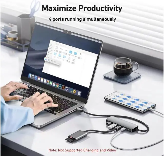 Alt view image 2 of 7 - IXJYLCPC 4 in 1 USB Hub 10Gbps with 2 USB A Ports+2 USB C Ports, USB 3.2 Gen 2 Hub, USB-C Splitter for iMac, All MacBooks, Mac Laptop Xbox Flash Drive PC
