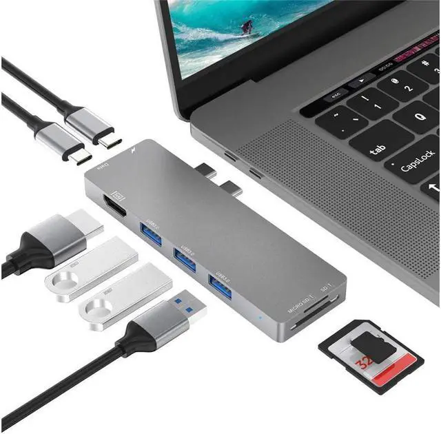Main image of IXJYLCPC USB C Hub Adapter Dongle for MacBook Pro 2019/2018-2016,MacBook Air 2019/2018 with 4K HDMI,Thunderbolt 3 Port,100W PD,SD/TF Card Reader,3 USB 3.0 Ports