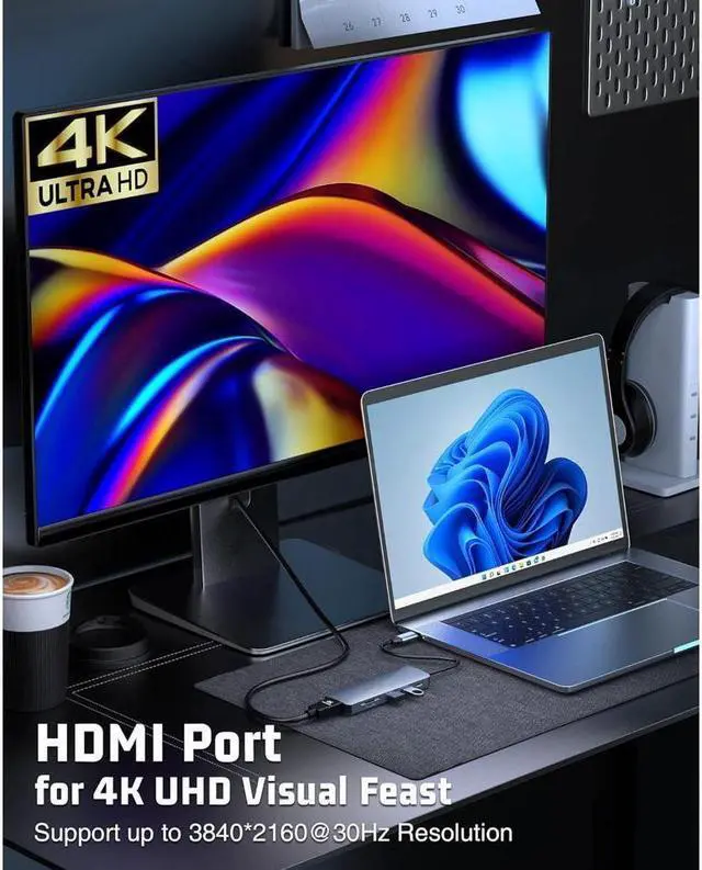 Alt view image 3 of 7 - IXJYLCPC USB C Hub, USB C Adapter 6 in 1 Multi-port USB C to with 4K HDMI, SD/TF Card Reader, USB C 100W PD, USB 3.0 and USB 2.0, USB C Dock Compatible for MacBook and Type C Devices