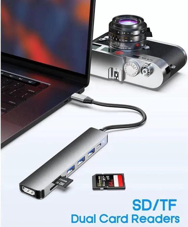 Alt view image 6 of 7 - XJYLCPC USB C Hub HDMI Adapter for MacBook Pro/Air, 7 in 1 USB C Dongle with 4K HDMI, SD/TF Card Reader, USB C 100W PD, USB 3.0 and 2*USB 2.0 Compatible for MacBook Pro/Air MacBook Pro Air M1 M2