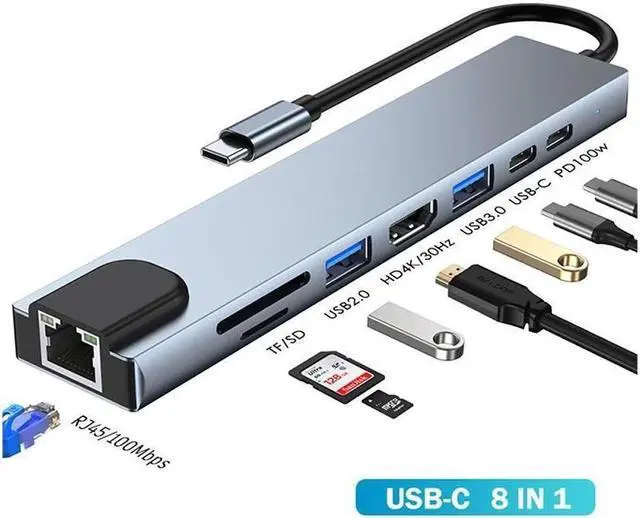 Main image of XJYLCPC [8 in 1] USB C & USB Hub with 4K HDMI, 100W PD, Ethernet, USB 3.0, 2*USB 2.0,TF/SD Card Reader, USB-C Hub Compatible with MacBook Pro, iPhone 15, iPad Air, XPS, and More Devices