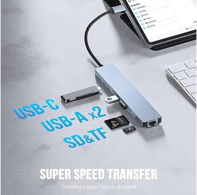 Alt view image 5 of 7 - XJYLCPC [8 in 1] USB C & USB Hub with 4K HDMI, 100W PD, Ethernet, USB 3.0, 2*USB 2.0,TF/SD Card Reader, USB-C Hub Compatible with MacBook Pro, iPhone 15, iPad Air, XPS, and More Devices