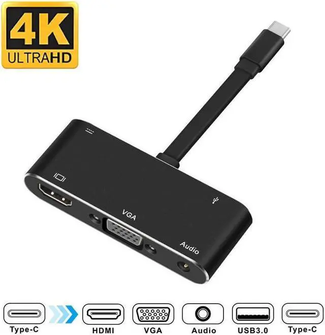 Main image of XJYLCPC USB C HDMI VGA Hub, USB-C Type-c to HDMI 3840x2160 4K VGA USB3.0 USB C PD Audio 3.5mm Docking Cable Adapter(Black)