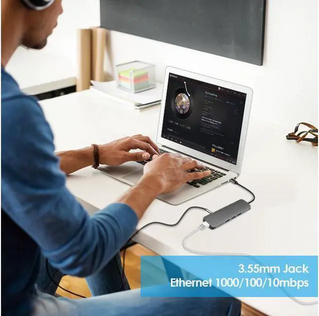 Alt view image 6 of 7 - XJYLCPC USB C 9-in-1 Multi Port Adapter/Hub: USB C 3.1 (Supports PD Charging) to USB C + USB 3.0 + HDMI + RJ45 + Micro/SD Card Reader for Chromebook, MacBook Pro 2019, 2018, 2017 (9-in-1)