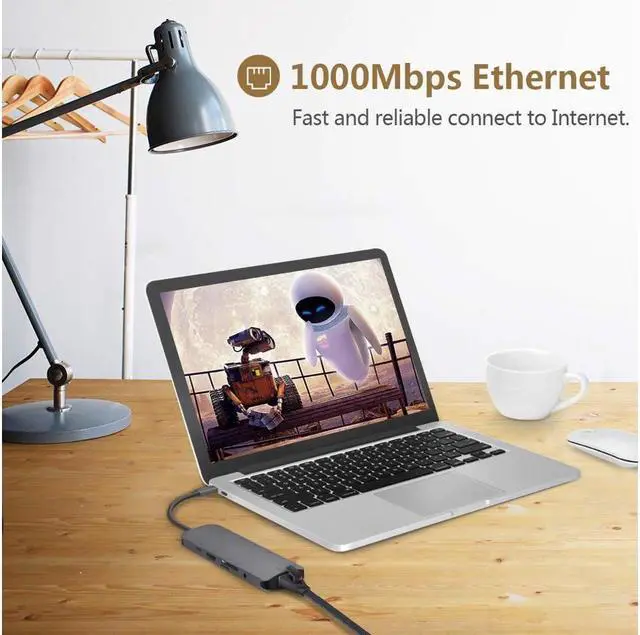 Alt view image 5 of 7 - XJYLCPC USB C 9-in-1 Multi Port Adapter/Hub: USB C 3.1 (Supports PD Charging) to USB C + USB 3.0 + HDMI + RJ45 + Micro/SD Card Reader for Chromebook, MacBook Pro 2019, 2018, 2017 (9-in-1)