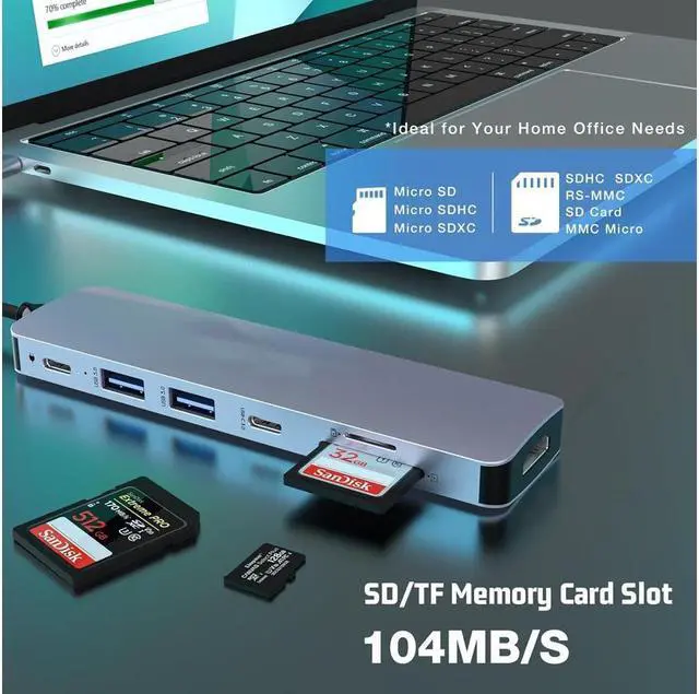 Alt view image 6 of 7 - XJYLCPC 7 in 1 USB C Hub USB C to 4K HDMI Adapter with 100W Power Delivery, 2*USB 3.0 Ports USB-C SD/TF Card Reader, Compatible for iPhone 15 Promax MacBook Ipad Laptops Computers and More Type C