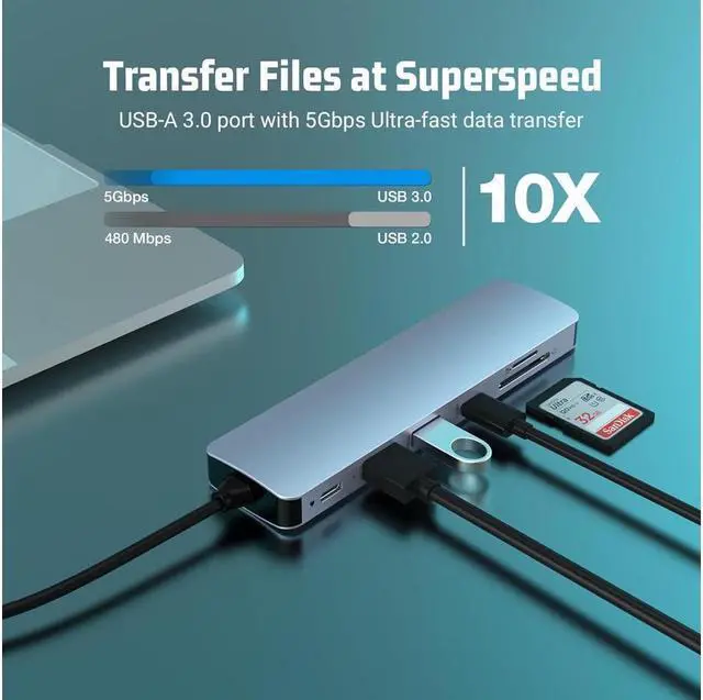 Alt view image 4 of 7 - XJYLCPC 7 in 1 USB C Hub USB C to 4K HDMI Adapter with 100W Power Delivery, 2*USB 3.0 Ports USB-C SD/TF Card Reader, Compatible for iPhone 15 Promax MacBook Ipad Laptops Computers and More Type C