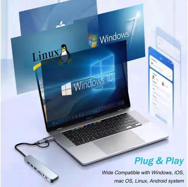 Alt view image 6 of 7 - XJYLCPC USB A Type C Hub, 8 in 1 USB C to USB Adapter with 100W Type C PD, SD/Micro SD Card Reader, USB3.0&3 USB2.0,3.5mm Audio, USB C Dongle Multiport Adapter for MacBook Air/Pro, iPad Pro M1