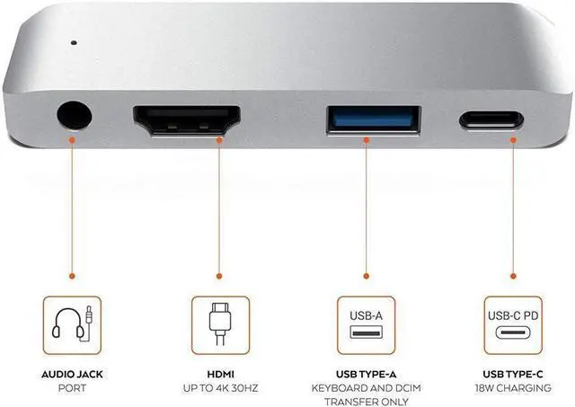 Alt view image 3 of 7 - XJYLCPC USB C HDMI Adapter for MacBook Pro 2017/2016/Google Chromebook /XPS/S9, 4 in 1 USB-C to 4K HDMI Output, Audio Jack Port , PD Charging Port and USB3.0 Port (Silver)