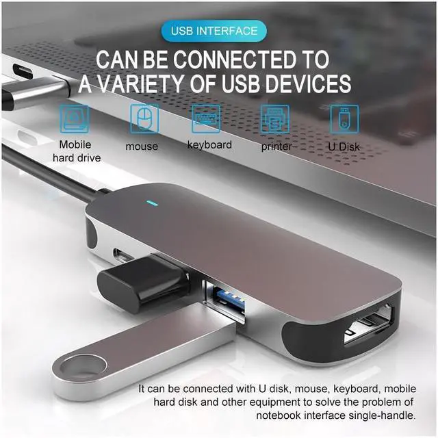 Alt view image 3 of 7 - XJYLCPC USB C HUB, Upgraded 4 in 1 Type C Hub Dongle Adapter (USB3.0, USB2.0 Port and 4K HDMI, 60W PD), Docking Station for Windows&MacBook Pro USB C Systems, macOS