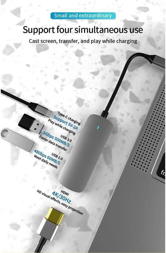 Alt view image 2 of 7 - XJYLCPC USB C HUB, Upgraded 4 in 1 Type C Hub Dongle Adapter (USB3.0, USB2.0 Port and 4K HDMI, 60W PD), Docking Station for Windows&MacBook Pro USB C Systems, macOS