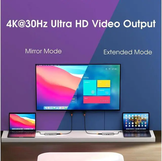 Alt view image 3 of 7 - XJYLCPC USB-C Hub with M.2 NVMe SSD Enclosure 8-in-1 Docking Station Hybrid Type-C Multiport Adapter Fits 10 Gbps USB 3.1/USB-A 3.2 100W PD 4K HDMI USB-A SD/TF Card Readers for Windows Mac OS