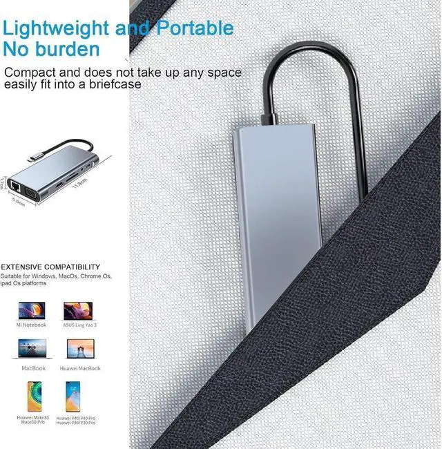 Alt view image 7 of 7 - XJYLCPC Aluminum 11 in 1 USB C Hub with HDMI, VGA, RJ45,USB port, TF/SD Card Reader, 3.5mm Ultra Slim Portable USB Splitter Adapter for Laptop, PS4, Flash Drive, HDD, Xbox, Printer, Mouse