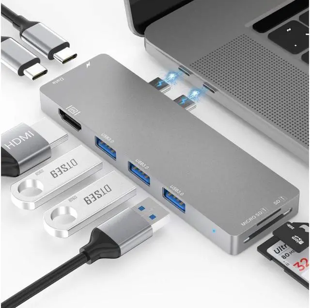 Main image of XJYLCPC 8-in-2 Dual USB C Hub Adapter for MacBook Air 2019/2018,MacBook Pro 2019/2018/2017/2016 with 4K HDMI,Thunderbolt 3 Port,100W PD,SD/TF Card Reader,3 USB 3.0 Ports