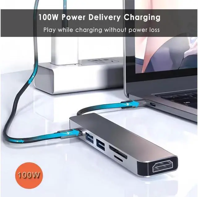 Alt view image 4 of 7 - XJYLCPC USB C HUB, USB C Adapter 6 in 1 Dongle with 4K HDMI, Type C PD, USB3.0, USB2.0, SD/TF Card Reader, Docking Station Compatible with MacBook Pro/Air, Other Type C Laptops