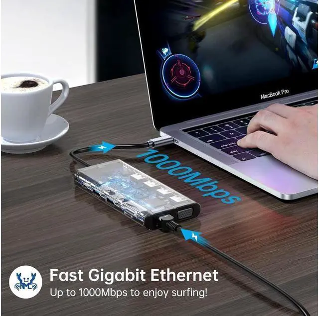 Alt view image 7 of 7 - XJYLCPC Triple Monitor USB C Laptop Docking Station, USB C Hub Multiport Adapter Dongle Dock with 2 HDMI, VGA, PD Charging,Ethernet,4 USB-A Ports,SD/TF,Audio, Compatible for Type-C Laptops