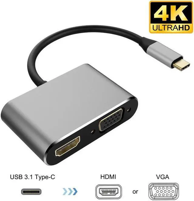 Main image of XJYLCPC USB C to HDMI VGA Adapter Type C Hub with 4KX2K HDMI, 1080P VGA, 2 Screens Different Display, Compatible with MacBook Pro/Air/ipad Pro/Chromebook Pixel/Dell XPS/Nintendo and More