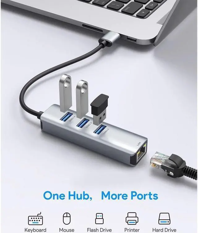 Alt view image 2 of 7 - XJYLCPC USB 3.0 to Ethernet Adapter, 4-in-1 Portable Data Hub USB Splitter USB3.0 Expander with RJ45 Gigabit Ethernet LAN Network Adapter Support Windows, Mac OS, Surface Pro,Linux,Chromebook