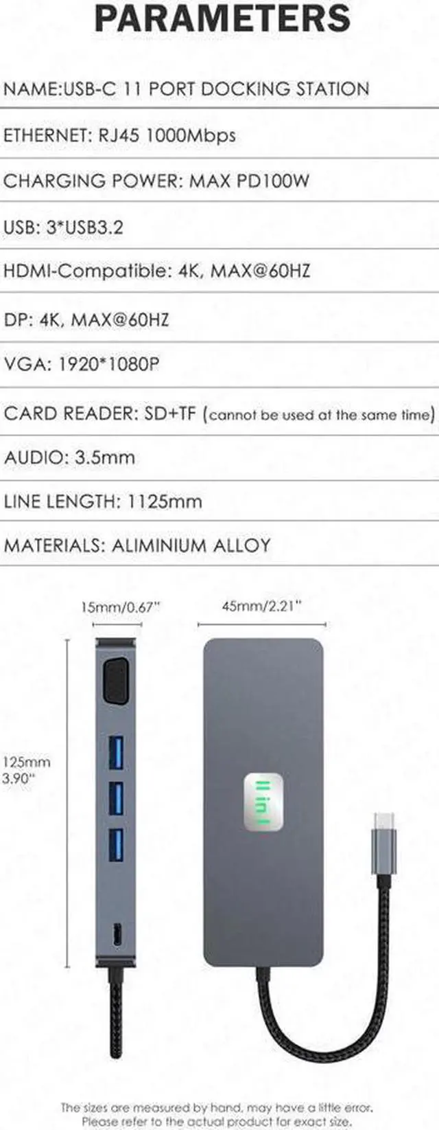 Alt view image 7 of 7 - XJYLCPC HDMI+DP Laptop Docking Station, USB C Dock 3 Monitors, 11 in 1 USB C to 4k60 HDMI Adapter with DP+VGA, 3*10Gbps USB A 3.2, 00W PD, Ethernet,SD/TF,Audio Port for Laptop PC