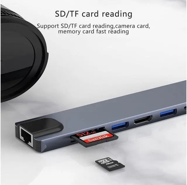 Alt view image 7 of 7 - XJYLCPC USB C Hub Docking Station 8 in 1 with USB 3.0&2.0, 4K HDMI, 100W Power Delivery, Ethernet, TF/SD Card Reader Compatible with MacBook/Laptops and More Devices, HDD, Printer, Mouse