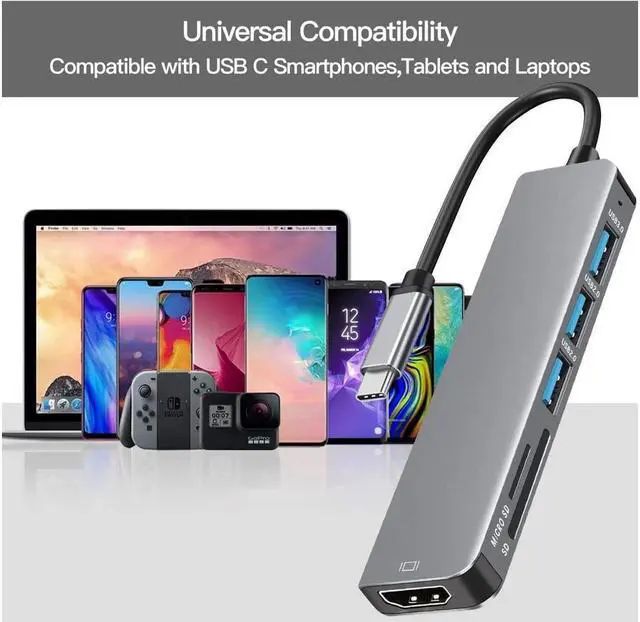 Alt view image 7 of 7 - XJYLCPC 6 in 1 USB C to HDMI Adapter 4K@30Hz with USB 3.0, 2*USB 2.0, SD/TF Card Reader Compatible with Mac M1, M2, M3, iPad, iPhone 15 Pro/Pro Max, More Type C Devices