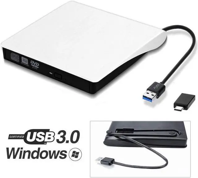Main image of IXJYLCPC XD001 External DVD CD Drive, USB 3.0 Type-C Portable CD/DVD ROM +/-RW Drive/DVD Player Rewriter Burner Compatible with Laptop Desktop PC Windows Apple Mac, White