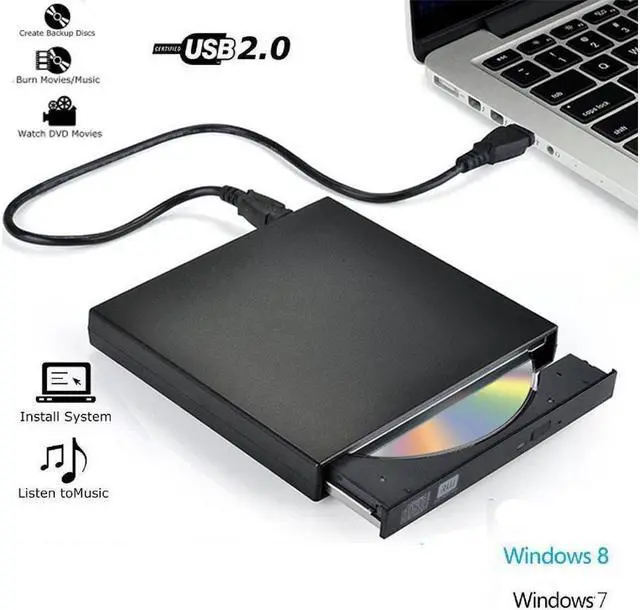 Main image of IXJYLCPC External CD DVD Drive, USB CD Drive, DVD +/-R CD -RW ROM Writer Burner Player for PC Laptop (KBDVD001, Black)