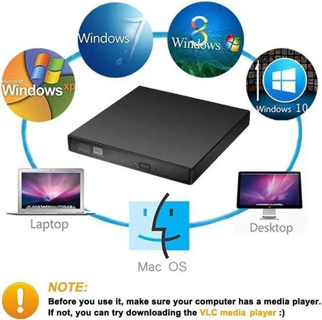 Alt view image 7 of 7 - IXJYLCPC External CD DVD Drive, USB CD Drive, DVD +/-R CD -RW ROM Writer Burner Player for PC Laptop (KBDVD001, Black)