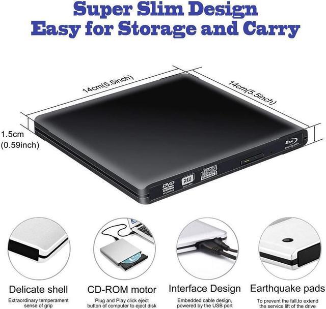Alt view image 3 of 7 - IXJYLCPC External Blu Ray Drive External Blu Ray DVD Drive USB3.0 USB C 3D Bluray Drive Player Burner Writer for Laptop/Mac/MacBook Pro/Air/PC/Windows MacBook Mac Linux OS Apple , Black