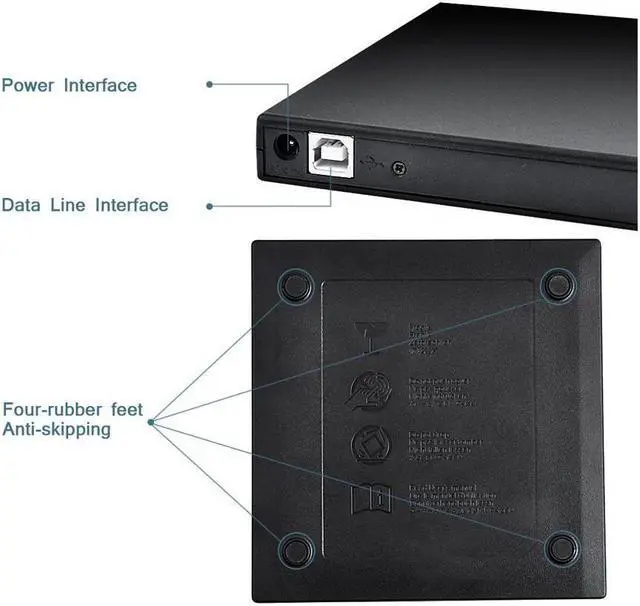 Alt view image 3 of 7 - IXJYLCPC External CD Drive, USB 2.0 External DVD Drive CD/DVD-RW Drive, DVD/CD ROM Rewriter Burner Writer High Speed Data Transfer for Laptop Desktops Windows2000/XP/Vista/Windows7/8 MacOS Black