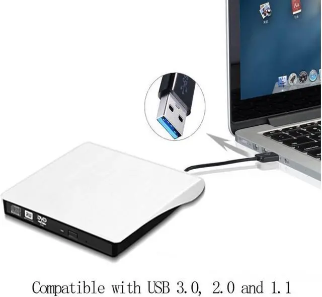 Alt view image 5 of 7 - IXJYLCPC External CD Drive USB 3.0 Portable CD DVD +/-RW Drive Slim DVD/CD ROM Rewriter Burner Writer Compatible with Laptop Desktops Win 7, 8, 10, Mac OS and Linux OS (White)
