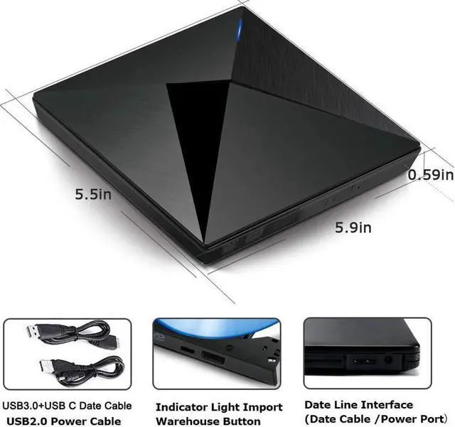Alt view image 3 of 7 - IXJYLCPC Polaris External CD Drive USB 3.0 Portable CD DVD +/-RW Drive DVD/CD ROM Rewriter Burner Writer Compatible with Laptop Desktop PC Windows Mac Pro MacBook