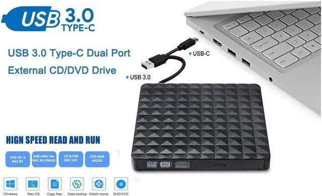 Main image of IXJYLCPC Diamond External CD DVD Drive Type C USB 3.0 Portable High-Speed CD/DVD +/-RW Drive CD DVD ROM Rewriter Reader Burner Writer for Laptop PC Desktop MacBook Mac Windows 7/8/10 Linux OS