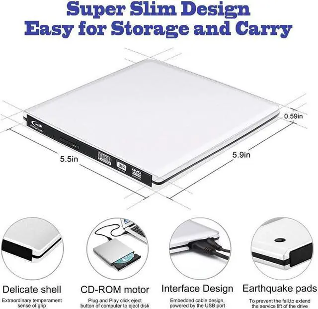 Alt view image 5 of 7 - IXJYLCPC Aluminum External CD DVD Blu-Ray Player Drive, USB 3.0 Type-C Portable CD/DVD /-RW Drive/DVD Optical Drive disc Player for Laptop Slim CD ROM Rewriter Burner for Mac Laptop Desktop PC