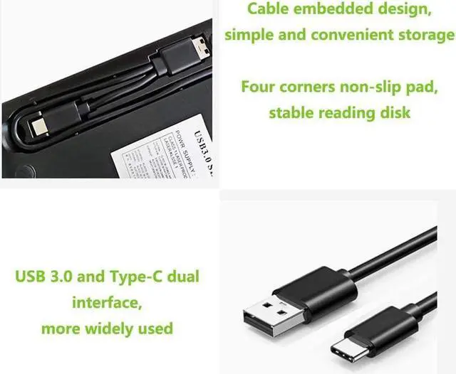 Alt view image 6 of 7 - IXJYLCPC External Blu-Ray Burner Drive with One Touch Pop up for Laptop, Portable High-Speed USB-C&USB 3.0 CD Burner/DVD Reader Writer for PC Desktops, Compatible with Windows/Mac OSX/Linux (XD055BD)