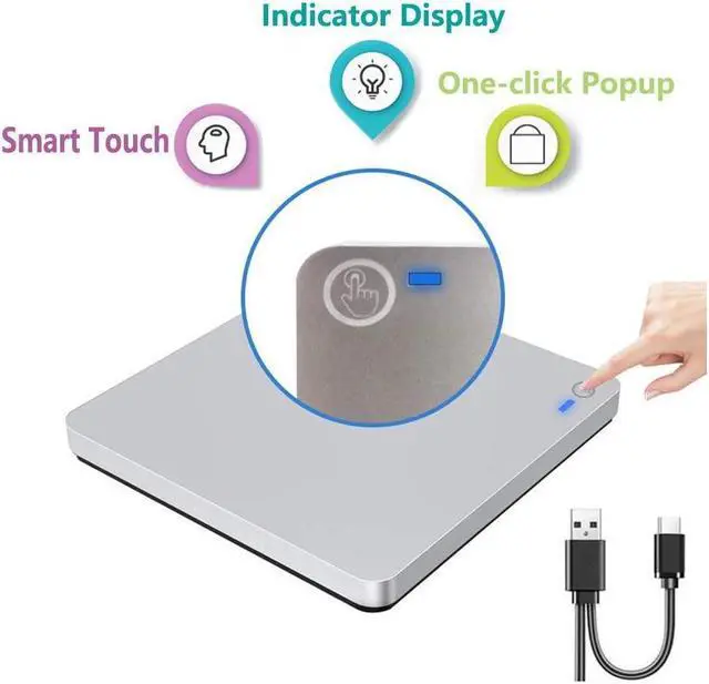 Alt view image 4 of 7 - IXJYLCPC External Blu-Ray Burner Drive with One Touch Pop up for Laptop, Portable High-Speed USB-C&USB 3.0 CD Burner/DVD Reader Writer for PC Desktops, Compatible with Windows/Mac OSX/Linux (XD055BD)