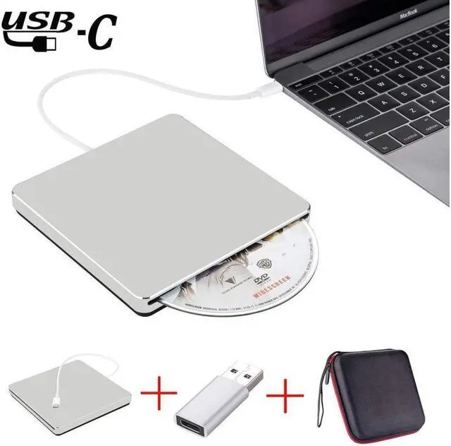Main image of IXJYLCPC USB 3.0 & USB-C External DVD Drive with Case, Portable CD DVD RW Drive Burner Writer Optical Player for USB Type-C Windows Laptop Mac MacBook Pro Air iMac, Silver