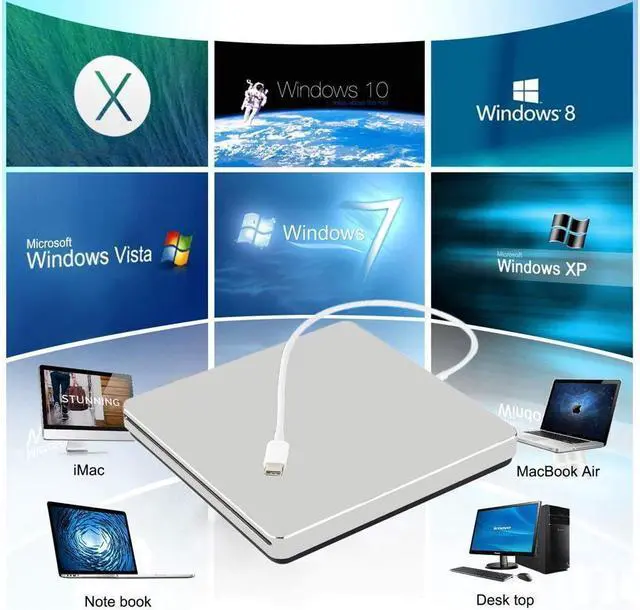 Alt view image 7 of 7 - IXJYLCPC USB 3.0 & USB-C External DVD Drive with Case, Portable CD DVD RW Drive Burner Writer Optical Player for USB Type-C Windows Laptop Mac MacBook Pro Air iMac, Silver