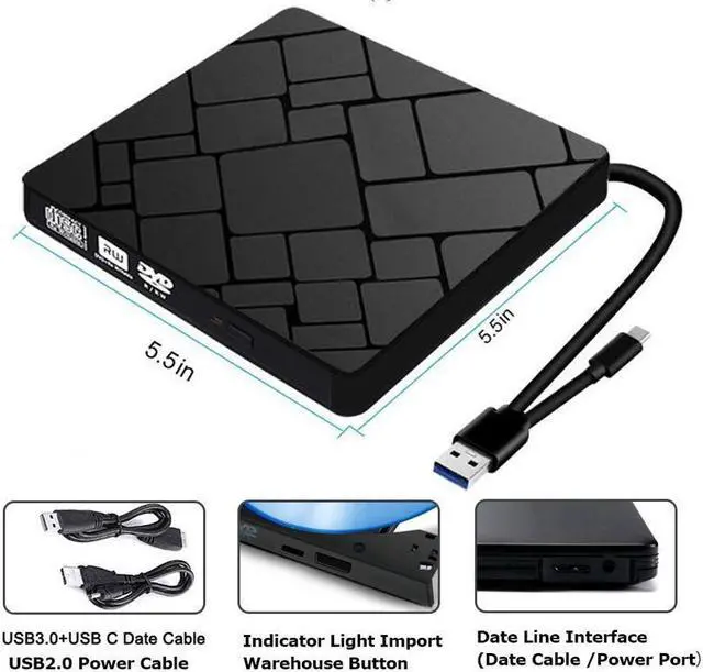 Alt view image 5 of 7 - IXJYLCPC USB C External CD Drive USB 3.0 DVD Drive Portable CD/DVD Burner External Optical Drives with Classic Red for PC, Desktop, MacBook, Windows /7/8/10/, Linux