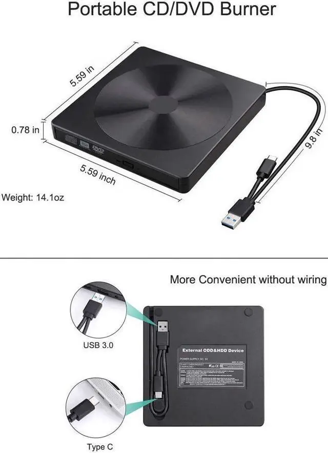 Alt view image 5 of 7 - IXJYLCPC External CD DVD Optical Drive Type C Dual Port DVD Burner CD DVD Rewriter Burner Writer Compatible with Windows XP/7/8/10, MacOS, Linux for MacBook, Laptop, Desktop( YX-008, Black )