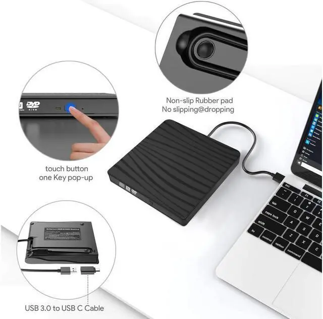 Alt view image 4 of 7 - IXJYLCPC BT689 External USB 3.0/Type-C CD DVD Drive, LUOM Protable External DVD Drive, USB Slim Portable CD-RW DVD-R Combo Burner Writer Player for Laptop Notebook PC Desktop Computer, SILVER